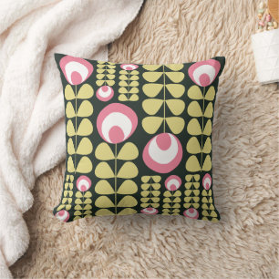 Cojín Decorativo Flores de color verde oscuro, rosa y amarillo en p