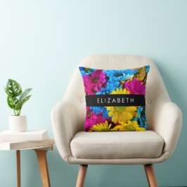 Cojín Decorativo Flores de colores, maricas, boho, tu nombre