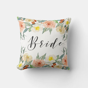 Cojín Decorativo Flores de colores pastel borde-Tipografía de novia