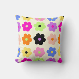 Cojín Decorativo Flores de colores Patrón retro Minimalista de marg