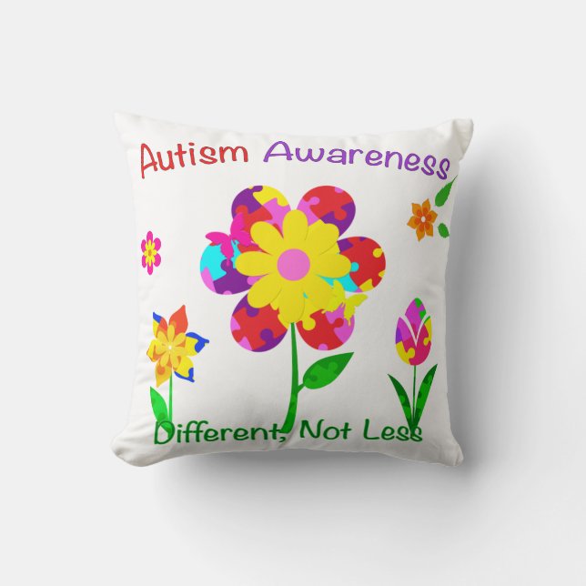 Cojín Decorativo Flores de conciencia del autismo (Anverso)