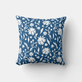 Cojín Decorativo Flores de cono del elegante clásico blanco azul Ec