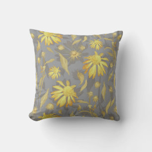 Cojín Decorativo Flores de cono gris amarillo dorado y elegantes