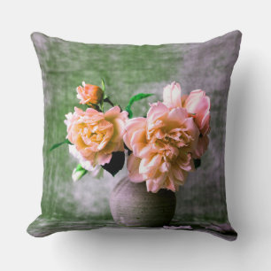 Cojín Decorativo Flores de coral en Naranja rosa de la vesícula gri