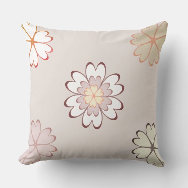 Cojín Decorativo Flores de corazón modernas sobre beige claro (Anverso)