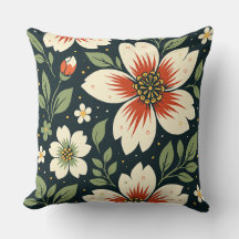 Flores de Crema con Centros Rojos y Hojas Verdes