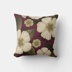 Cojín Decorativo Flores de crema elegantes en el fondo de Borgoña