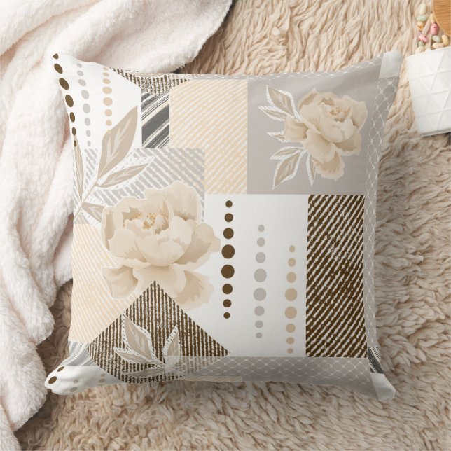 Cojín Decorativo Flores de crema sobre blanco (Manta)