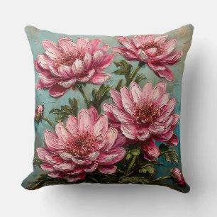 Cojín Decorativo Flores de crisantemo rosadas vibrantes