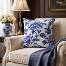 Flores de Dalia Azules y Blancas Toile de Jouy