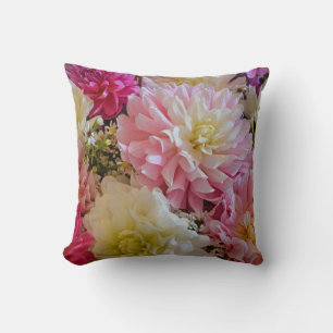 Cojín Decorativo Flores de dalia rosa y blanca