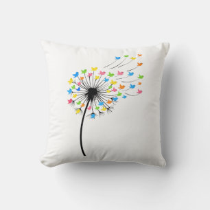Cojín Decorativo Flores de diente de león de pájaros coloridos vola