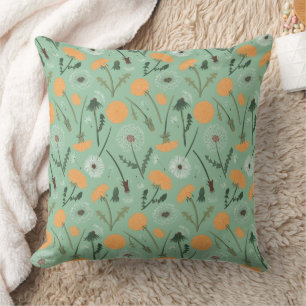 Cojín Decorativo Flores de Diente de León Patrón Floral Naranja