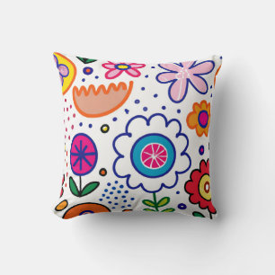 Cojín Decorativo flores de diversión en negrita con colores brillan