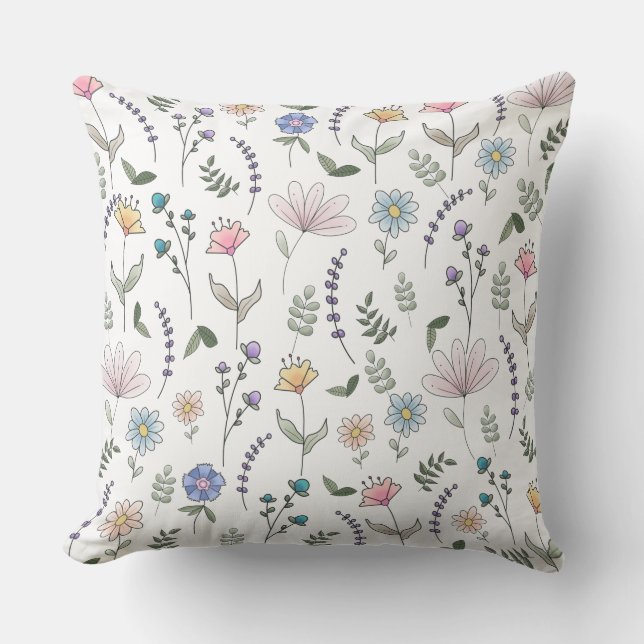 Cojín Decorativo Flores de doodle acuáticas de primavera (Anverso)