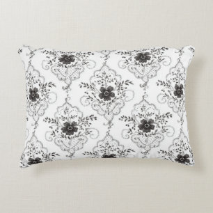 Cojín Decorativo Flores de encaje falso blanco y negro
