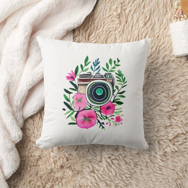 Cojín Decorativo Flores de época y cámara retro personalizada (Manta)