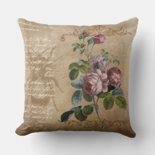 Cojín Decorativo Flores de época y escritura a mano