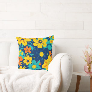 Cojín Decorativo Flores de estilo retro-flor de estilo dopaminérgic