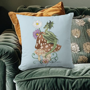 Cojín Decorativo Flores de fantasía de hongos verdes