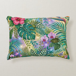 Cojín Decorativo Flores de Fantasía de la Jungla Purpura Verde Dora