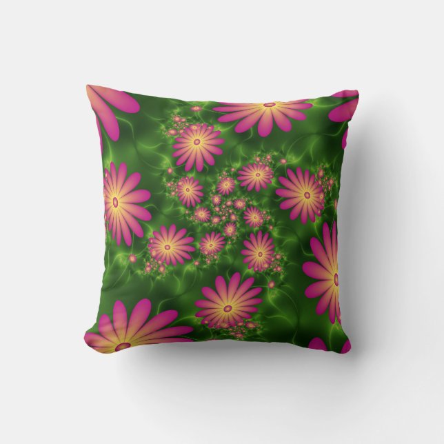 Cojín Decorativo Flores de fantasía rosa arte fractal abstracto mod (Anverso)