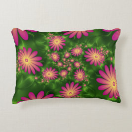 Cojín Decorativo Flores de fantasía rosa arte fractal abstracto mod