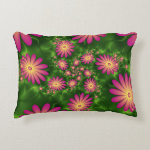 Cojín Decorativo Flores de fantasía rosa arte fractal abstracto mod