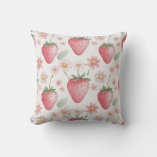 Cojín Decorativo Flores de fresa rosa Fiesta de cumpleaños para ell