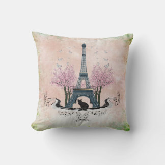 Cojín Decorativo Flores De Gato Y Cerezo En La Torre Eiffel Parisin