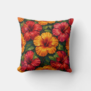 Cojín Decorativo Flores de Hibisco en Negrita Patrón de Puesta de S