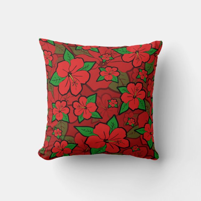 Cojín Decorativo Flores de Hibisco Rojas (Anverso)