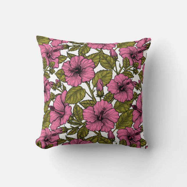 Cojín Decorativo Flores de hibiscos rosas (Anverso)