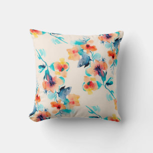 Cojín Decorativo Flores de Hibiscus patrón de ilustracion acuarela