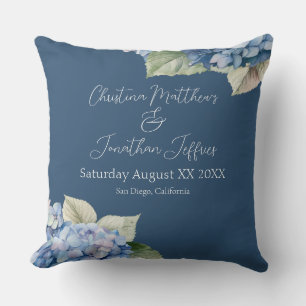 Cojín Decorativo Flores de Hortensias Acuarela Azul Romántico sobre