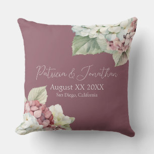 Cojín Decorativo Flores de Hortensias Acuarela Rosa y Blanco sobre