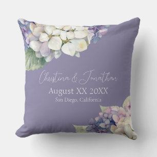 Cojín Decorativo Flores de Hortensias Purpura y Blancas sobre Lavan
