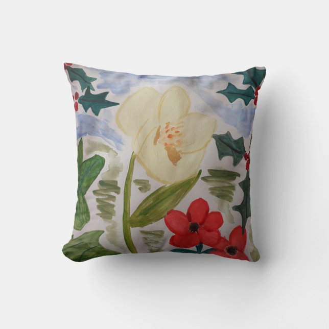 Cojín Decorativo Flores de invierno y Holly (Anverso)