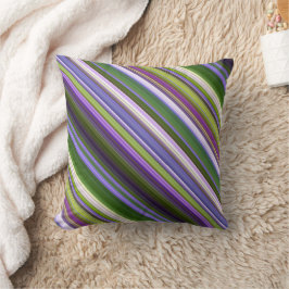 Cojín Decorativo Flores de Iris Morado y Verde con Raya y Cuadro