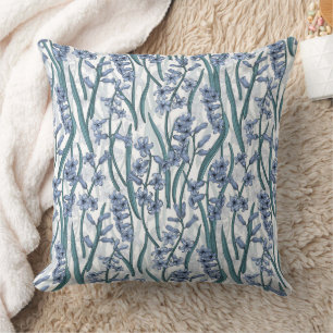 Cojín Decorativo Flores de jacinto azul sobre blanco