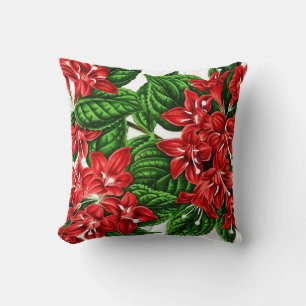 Cojín Decorativo Flores de jengibre rojo, impresión vintage