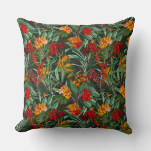 Cojín Decorativo Flores de la selva exótica Aloha y patrón de hojas