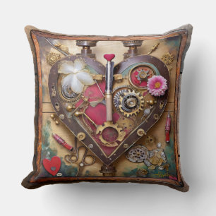 Cojín Decorativo Flores de Labial Corazón Serie Steampunk