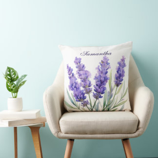Cojín Decorativo Flores de lavanda acuarela