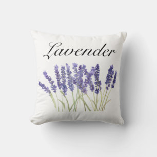 Cojín Decorativo flores de lavanda acuarela hierbas púrpura chic