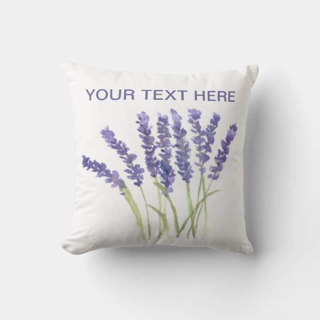 Cojín Decorativo Flores de lavanda acuarela hierbas púrpura chic (Anverso)