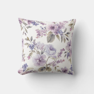 Cojín Decorativo Flores de lavanda acuarela púrpura botánico
