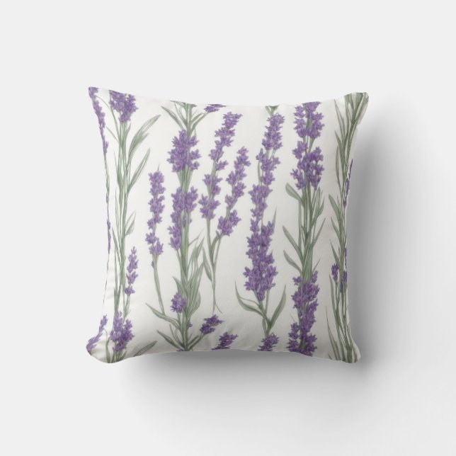 Cojín Decorativo Flores de lavanda al acuarela (Anverso)