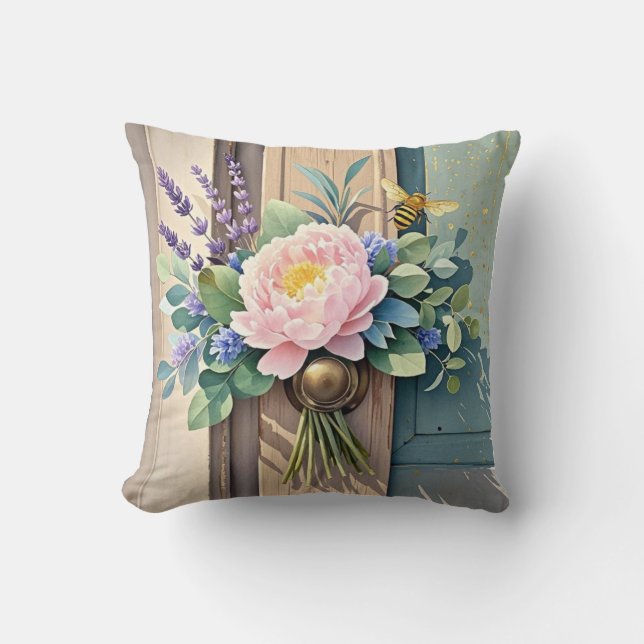 Cojín Decorativo Flores de lavanda de Bouquet peonies Rustic (Anverso)