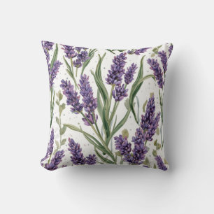 Cojín Decorativo Flores de lavanda púrpura Botánica acuarela